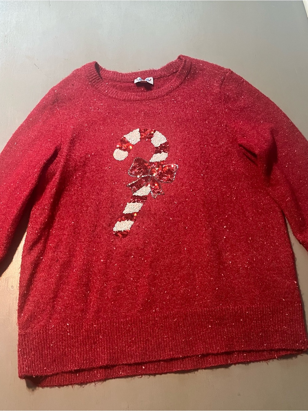Rockin' Around Red Sequin Candy Cane Sweater - Medium